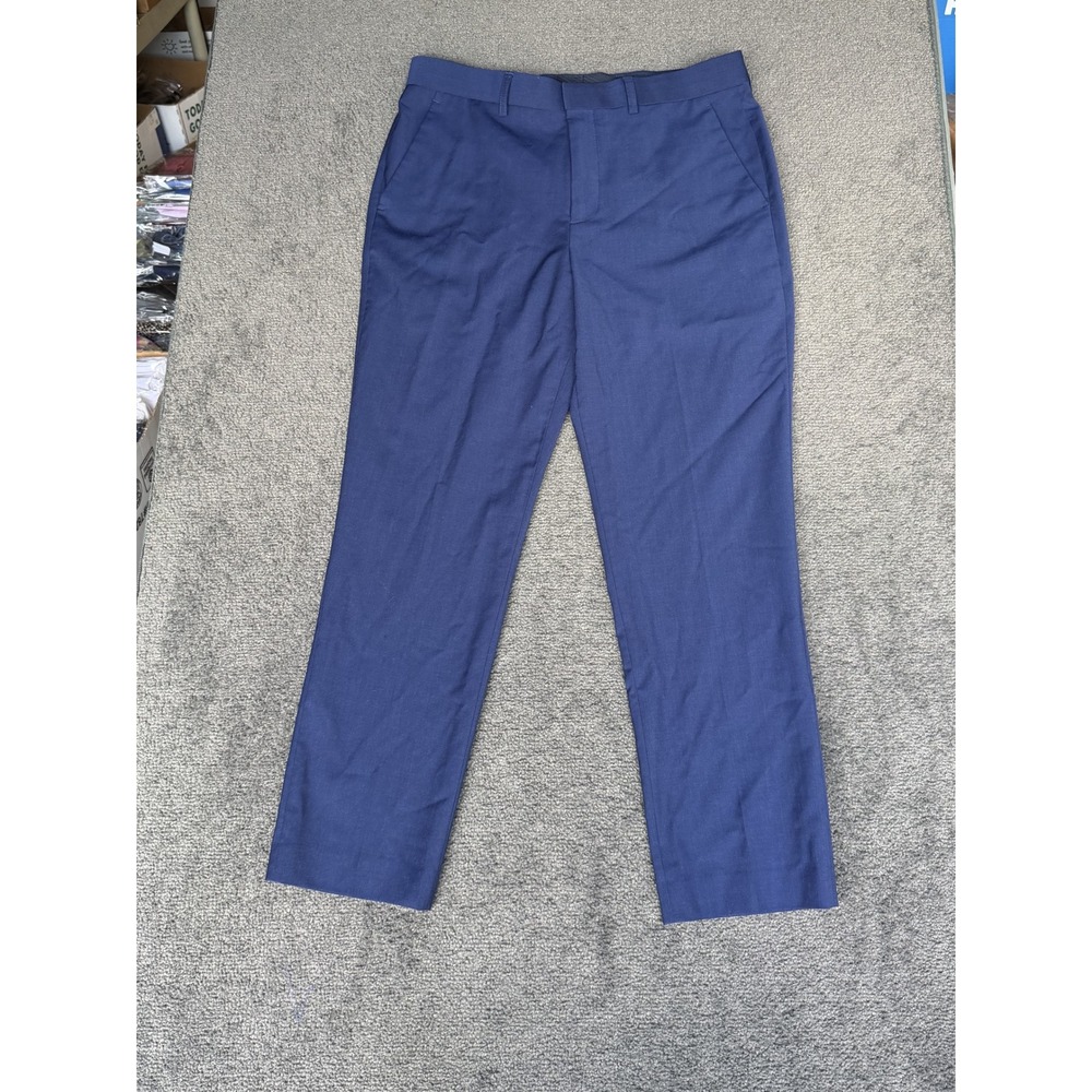 Express Conscious Edit Mens Blue Wool Blend Dress Pants 31x30 Flat Front 2199